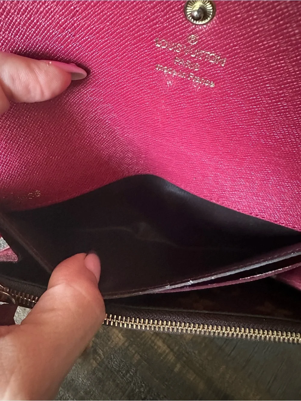 Louis Vuitton Brown Monogram  Emilie  Wallet with Red Snap